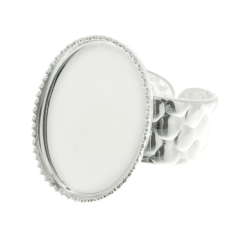 Adjustable hammered ring for 18x13 mm cabochon - Silver Tone x1