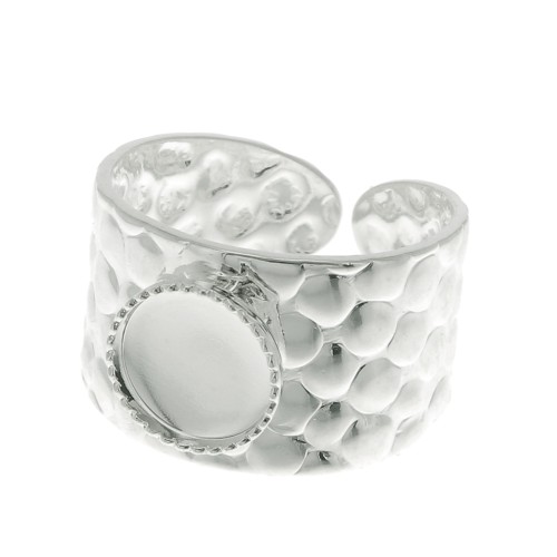 Adjustable hammered ring for 8 mm cabochon - Silver Tone x1