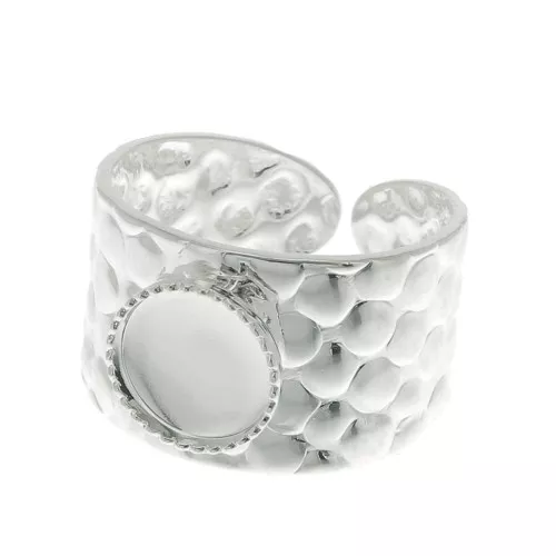 Adjustable hammered ring for 8 mm cabochon - Silver Tone x1