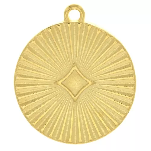 20mm Pleated effect medal charm - Gold Tone x1