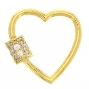 20x21mm Heart Clasp with  zirconium oxide - Gold Tone - Crystal x1