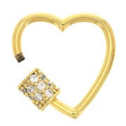 20x21mm Heart Clasp with  zirconium oxide - Gold Tone - Crystal x1