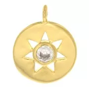 13x10.5mm Round charm with hollow sun and zirconium oxide - Gold Tone - Crystal x1