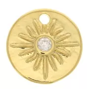 10mm Round Charm with North Star and  zirconium oxide - Gold Tone - Crystal x1