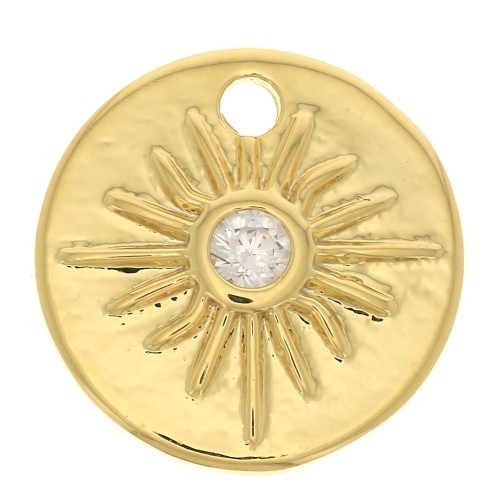 10mm Round Charm with North Star and  zirconium oxide - Gold Tone - Crystal x1