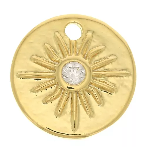 10mm Round Charm with North Star and zirconium oxide - Gold Tone - Crystal x1
