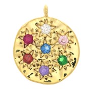 15x13mm Irregular Round Charm - zirconium oxide - Gold Tone - Multicoloured x1