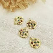15x13mm Irregular Round Charm - zirconium oxide - Gold Tone - Multicoloured x1