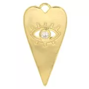 22x11mm Heart pendant with zirconium oxide eye pattern - Gold Tone - Crystal x1