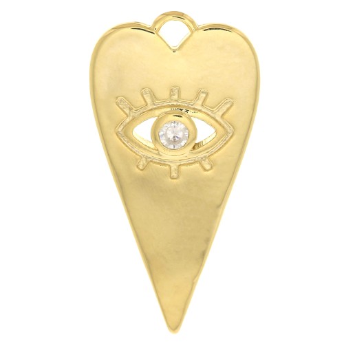 22x11mm Heart pendant with zirconium oxide eye pattern - Gold Tone - Crystal x1