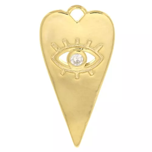 22x11mm Heart pendant with zirconium oxide eye pattern - Gold Tone - Crystal x1