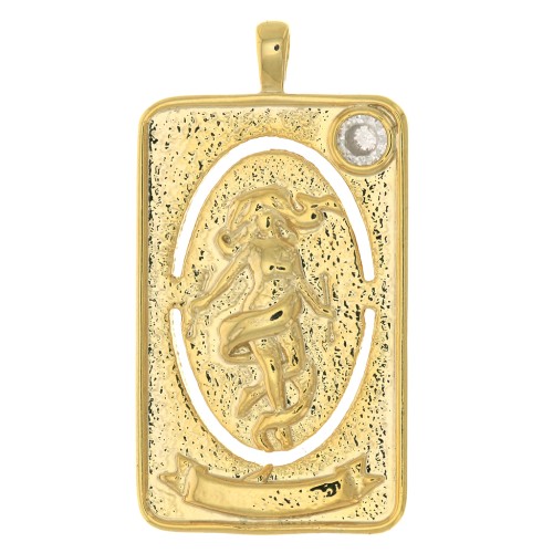 34x18mm Tarot card pendant - The world - with zirconium oxide - Gold - Crystal x1