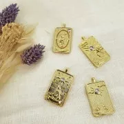 34x18mm Tarot card pendant - The world - with zirconium oxide - Gold - Crystal x1