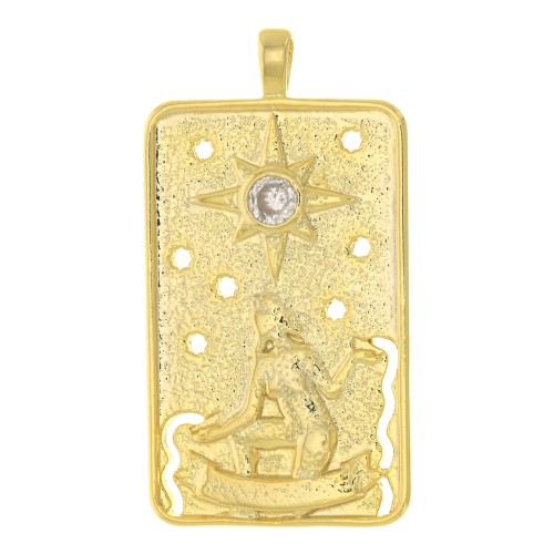34x18mm Tarot card pendant - The Star - with zirconium oxide - Gold - Crystal x1