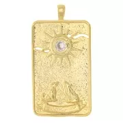 34x18mm Tarot card pendant - The Moon - with zirconium oxide - Gold - Crystal x1