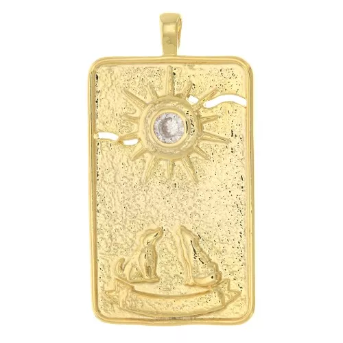 34x18mm Tarot card pendant - The Moon - with zirconium oxide - Gold - Crystal x1