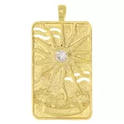34x18mm Tarot card pendant - The Sun - with zirconium oxide - Gold - Crystal x1