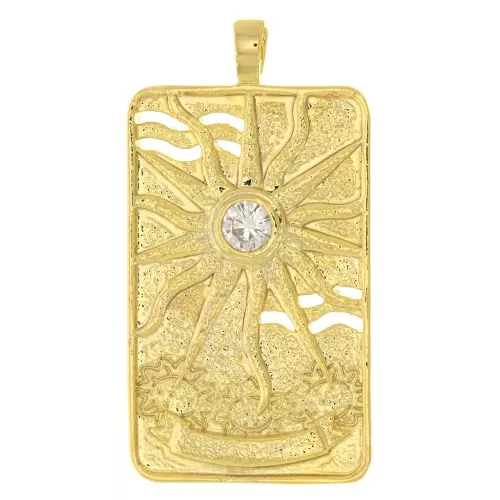 34x18mm Tarot card pendant - The Sun - with zirconium oxide - Gold - Crystal x1