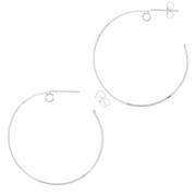 43mm Wide hoop earrings - half-jonc wire with open ring - Silver Tone x2