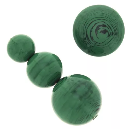 Assortment of 26 beads 8-10-14 mm & 2 cabochons in opaque resin - Malachite