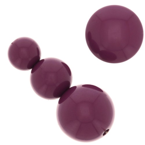 Assortment of 26 beads 8-10-14 mm & 2 cabochons in opaque resin - Aubergine