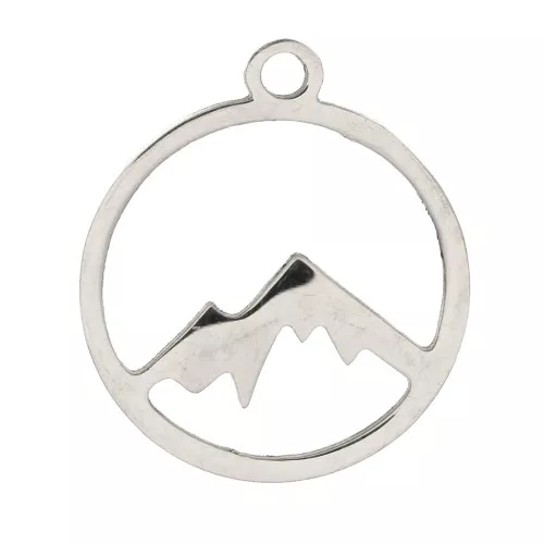 15mm 316L Stainless steel Round hollowed-out charm with mountain pattern x1