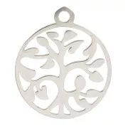 17x14mm Stainless Steel Round Hollow Tree of Life Charm x1