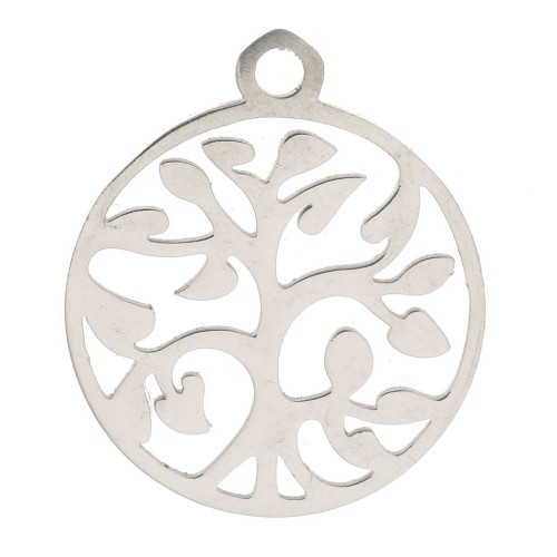 17x14mm Stainless Steel Round Hollow Tree of Life Charm x1