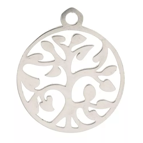 17x14mm Stainless Steel Round Hollow Tree of Life Charm x1