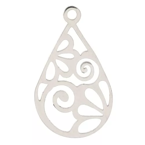 22x13mm Stainless steel drop hollowed out Pendant arabesque pattern x1