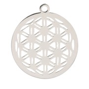 22x20mm Stainless steel Round openwork pendant with flower of life pattern x1