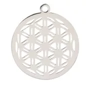 22x20mm Stainless steel Round openwork pendant with flower of life pattern x1