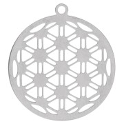 Round openwork pendant with flower of life motif 22x20 mm - 316L stainless steel x1