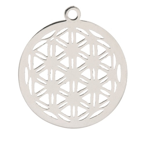 22x20mm Stainless steel Round openwork pendant with flower of life pattern x1