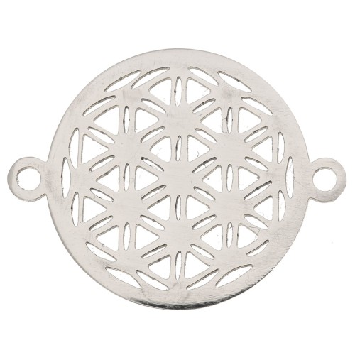 17mm Stainless Stee Round openwork connector - Flower of Life x1