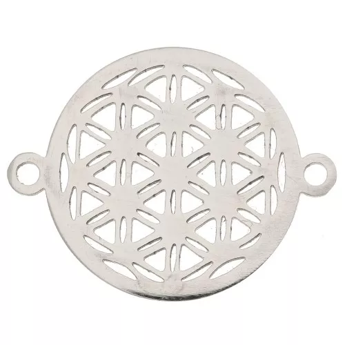 17mm Stainless Stee Round openwork connector - Flower of Life x1