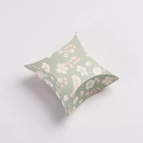 8.3x8.3x3.5cm Cardbox gift box - Birds pattern - Lichen - White x1