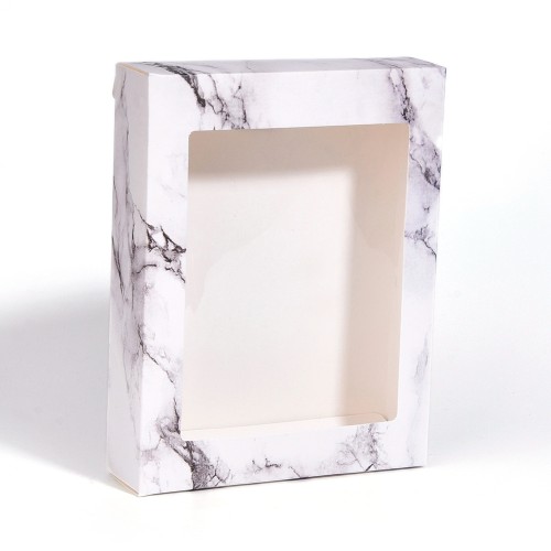16.5x13.5x3.5 cm Cardboard gift box - marbled pattern - White - Black x1