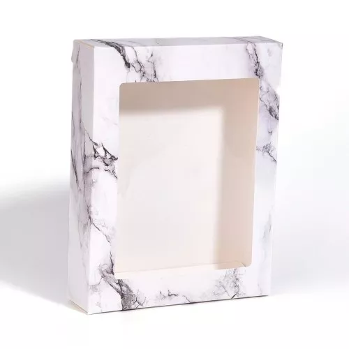 16.5x13.5x3.5 cm Cardboard gift box - marbled pattern - White - Black x1