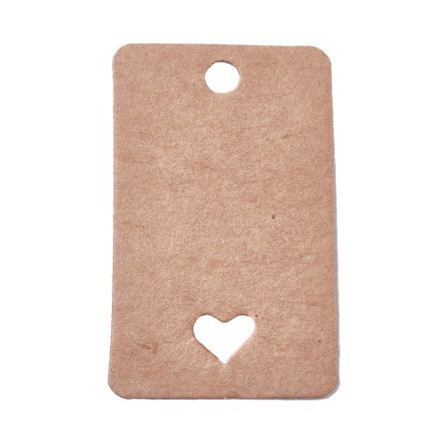 50x30mm Rectangular cardboard labels - heart design - Kraft x100