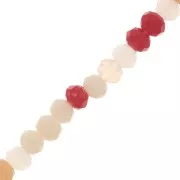 3x2mm Flattened round faceted beads - Red - Light pink - Unbleached x43cm
