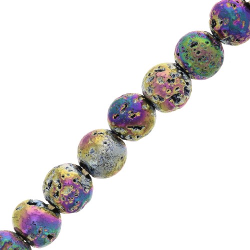 4mm Lava Stone Round Galvanised Beads - Iridescent x20