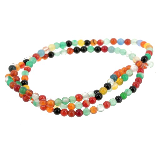 3mm Round gemstone Beads - Dyed Agate - Multicoloured x37cm