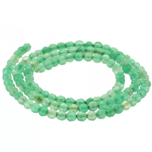 3mm Round Faceted Gemstone Beads - Dyed Agate - Green x37cm