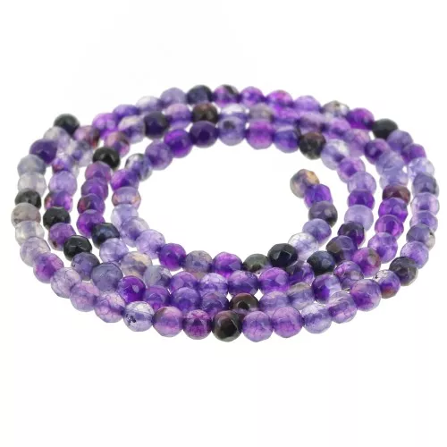 3mm Round Faceted Gemstone Beads - Dyed Agate - Purple x36cm