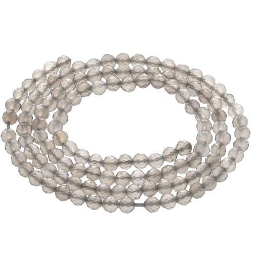 Round faceted beads 3 mm gemstone Tinted Agate - Light Taupe x39cm