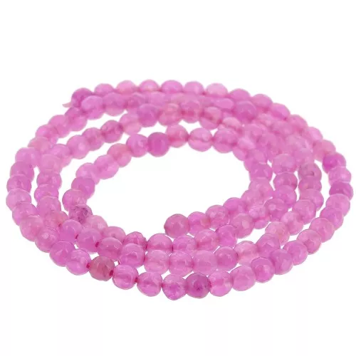 3mm Round Faceted Gemstone Beads - Dyed Agate - Magenta x36cm