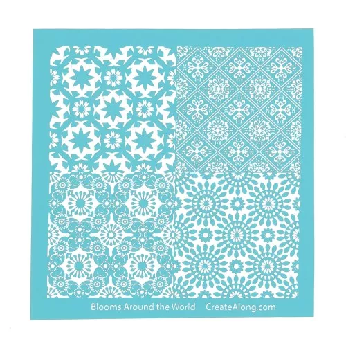 109x109mm Silk Screen for polymer clay - Blooms Around the World x1