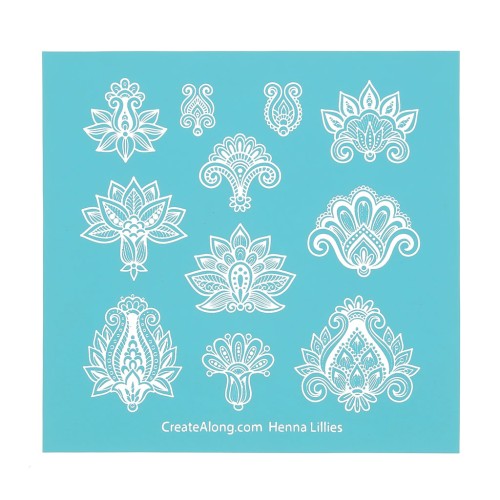 121x125mm Silk Screen for polymer clay - Henna Lillies x1
