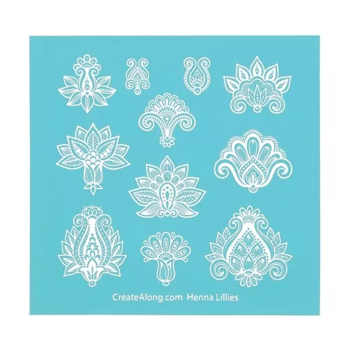 121x125mm Silk Screen for polymer clay - Henna Lillies x1
